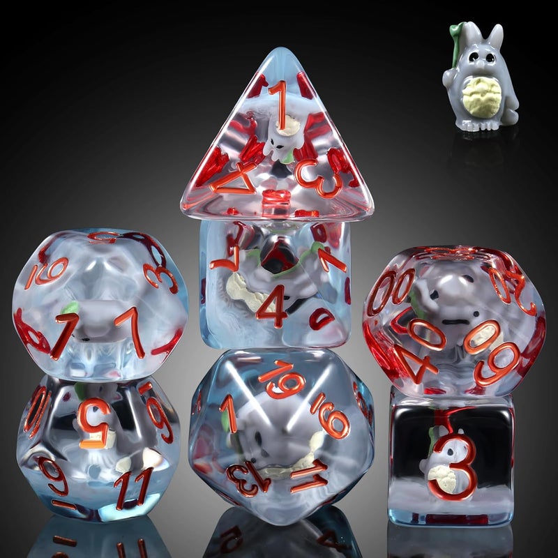 DNDND Totoro DND Dice Set, 7PCS Resin D&D Dice with Velvet Bag for Dungeons and Dragons Tabletop Games（Totoro - Image 1